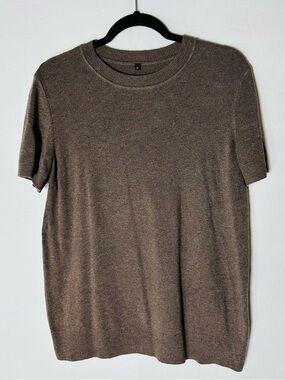 Arach & Cloz Brown Wool Blend Knit Short Sleeve Crew Neck T Shirt Sweater XL